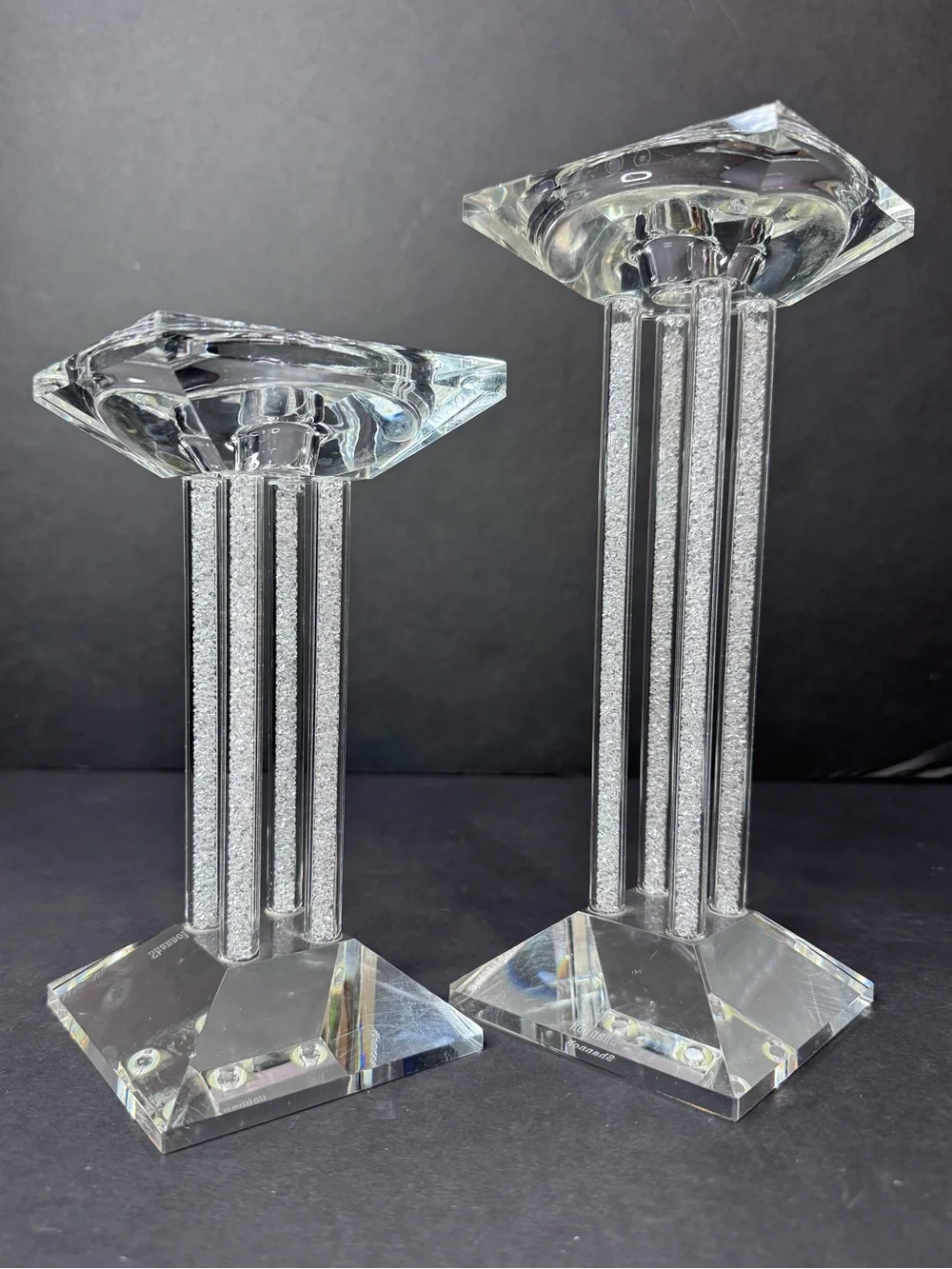 Shannon Crystal Candle Holders Set of 2 Rhinestone Square 7” & 9”